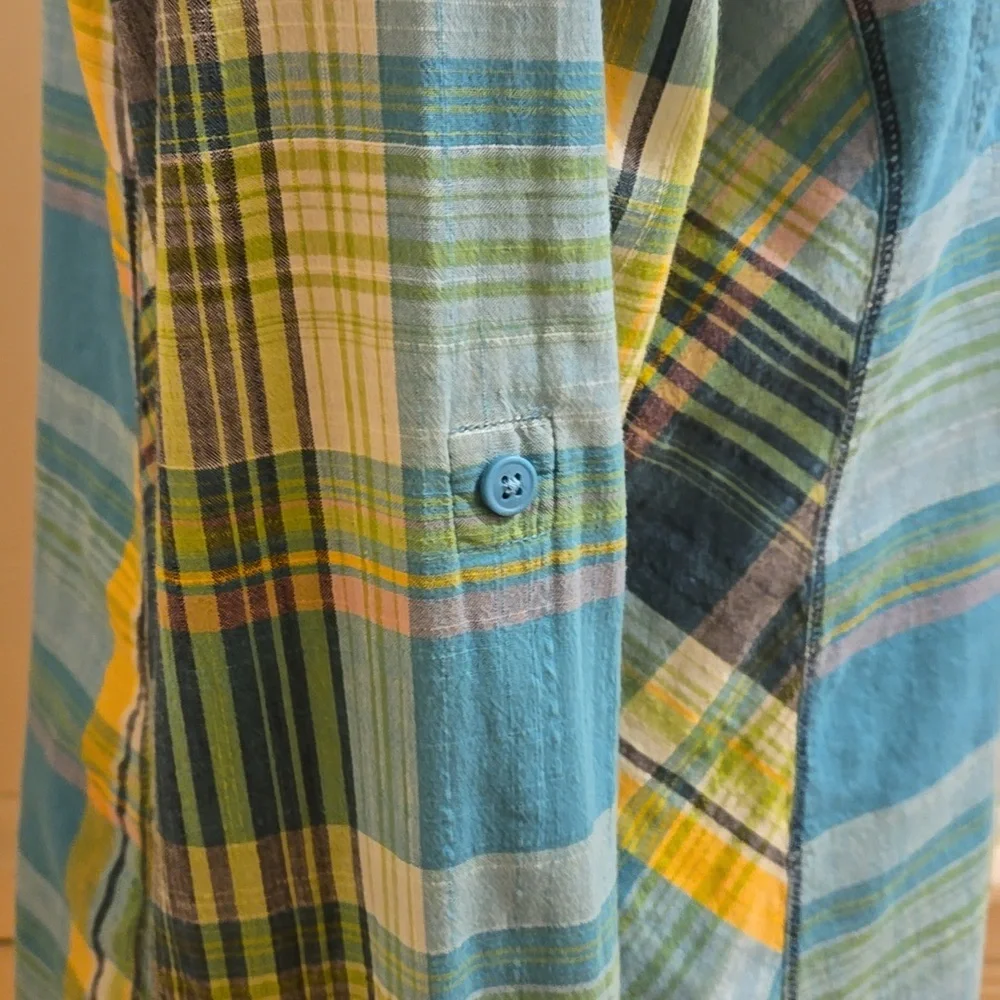 Columbia green and yellow plaid cotton button-down shirt Sz XL - Picture 3 of 10